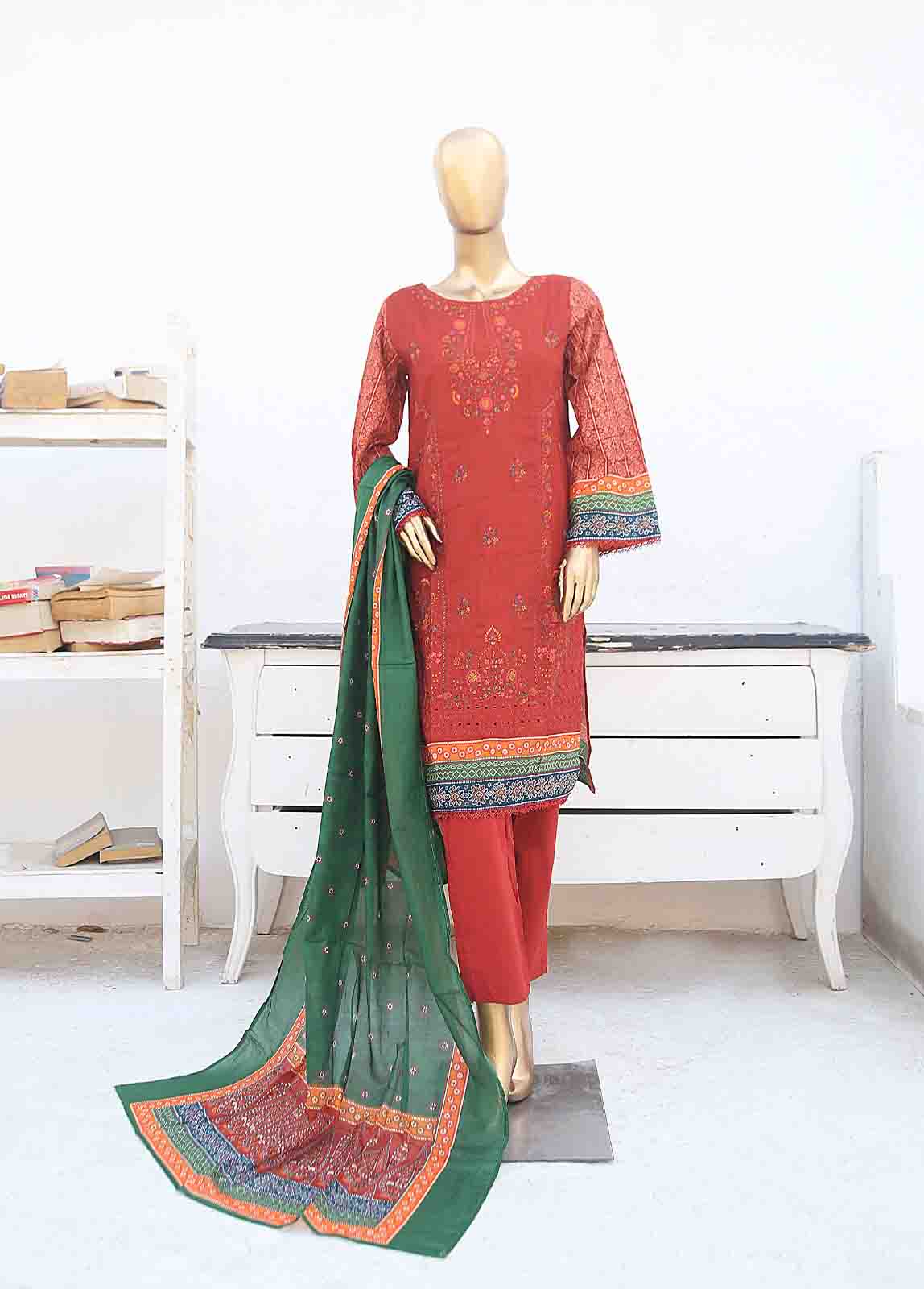 Bin Saeed Fabric - SMLE-0202 - 3 Piece Embroidered Stitched Suit