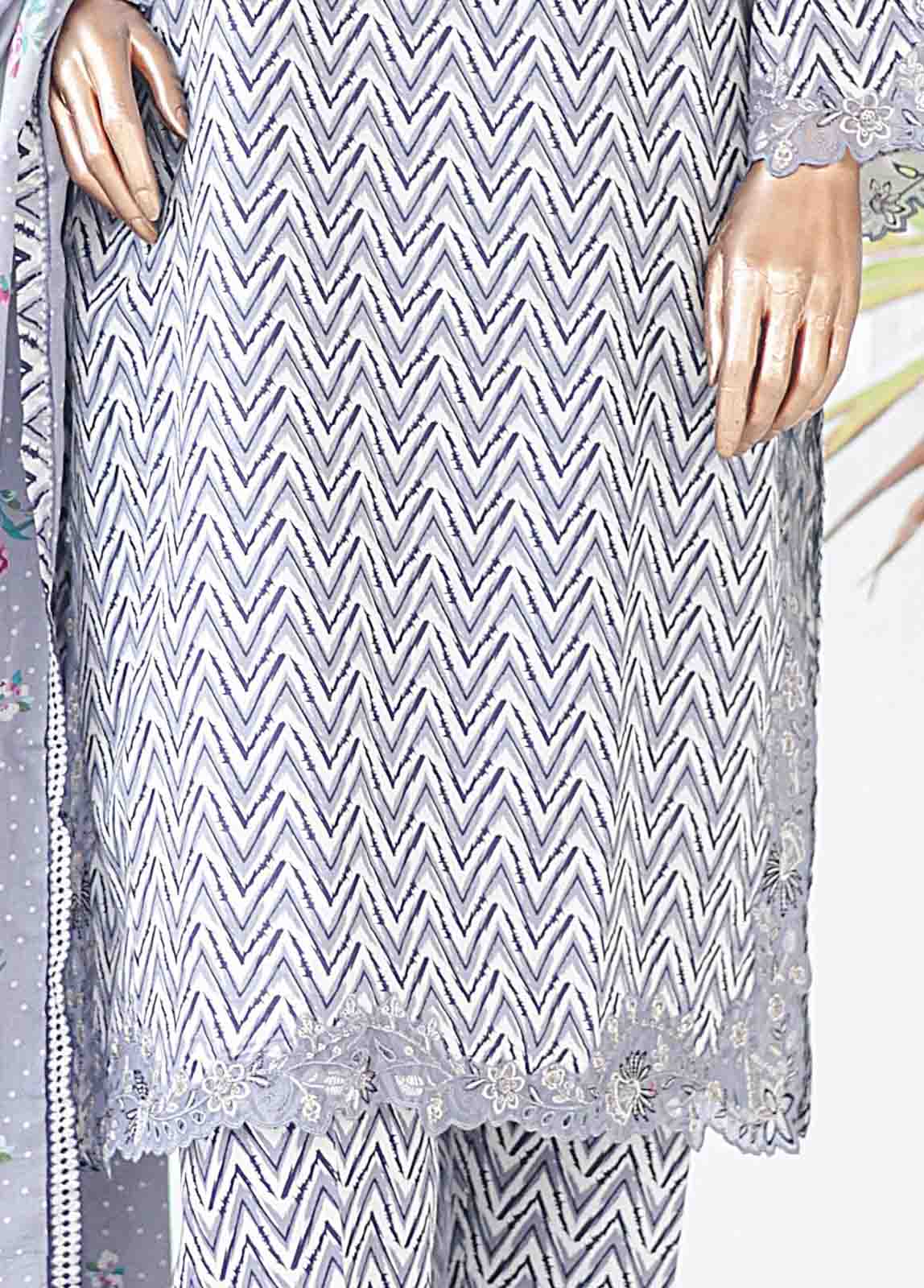 Bin Saeed Fabric - SMLE-0202 A-3 Piece Cutwork Kari Stitched Suit
