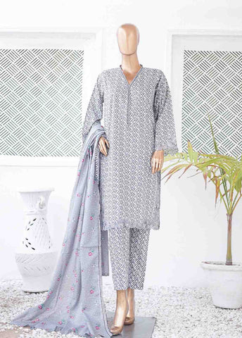 Bin Saeed Fabric - SMLE-0202 A-3 Piece Cutwork Kari Stitched Suit
