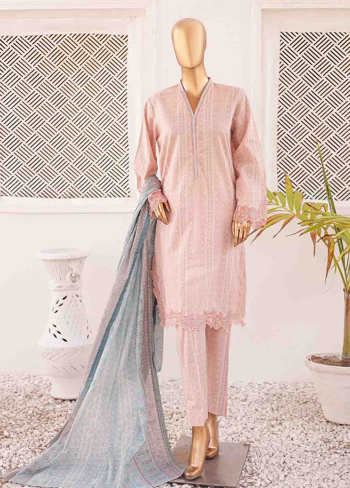 Bin Saeed Fabric - SMLE-0203 A-3 Piece Cutwork Kari Stitched Suit