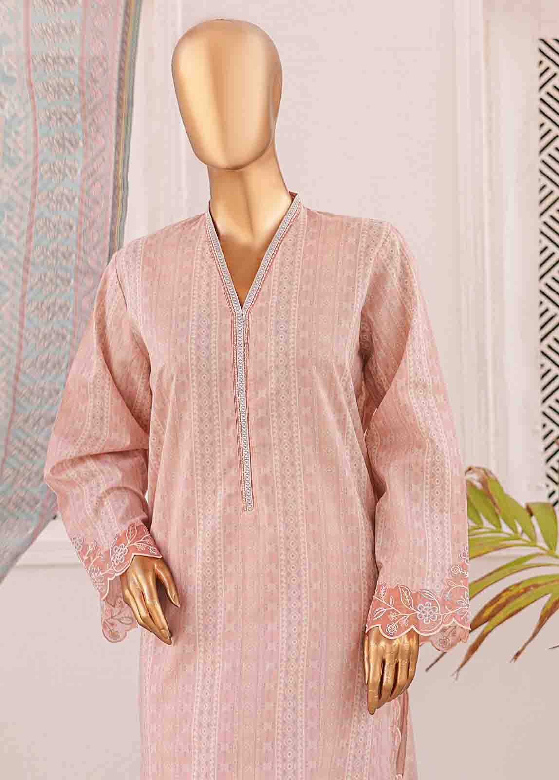 Bin Saeed Fabric - SMLE-0203 A-3 Piece Cutwork Kari Stitched Suit