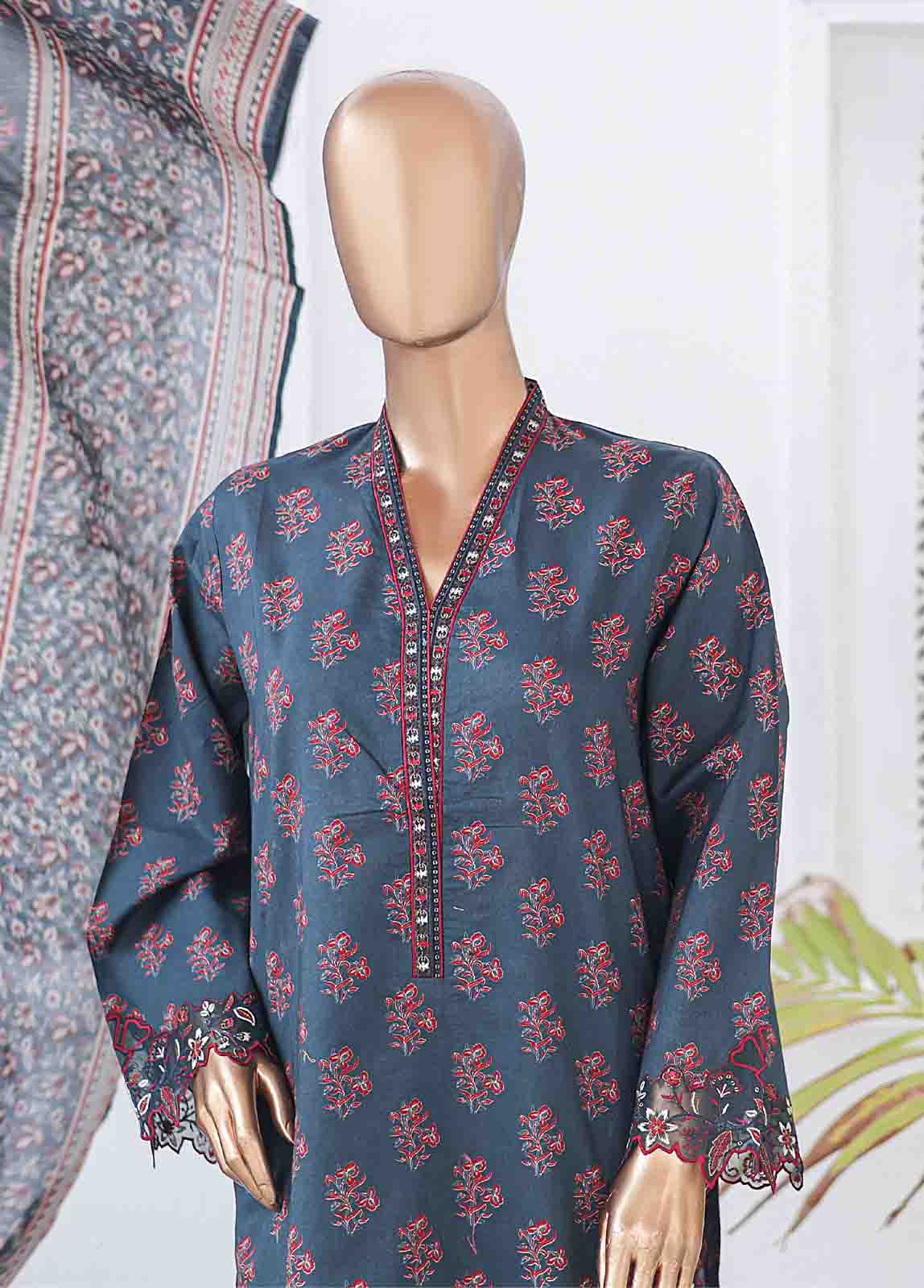 Bin Saeed Fabric - SMLE-0204 A-3 Piece Cutwork Kari Stitched Suit