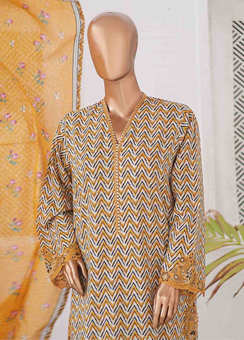 Bin Saeed Fabric - SMLE-0205 A-3 Piece Cutwork Kari Stitched Suit