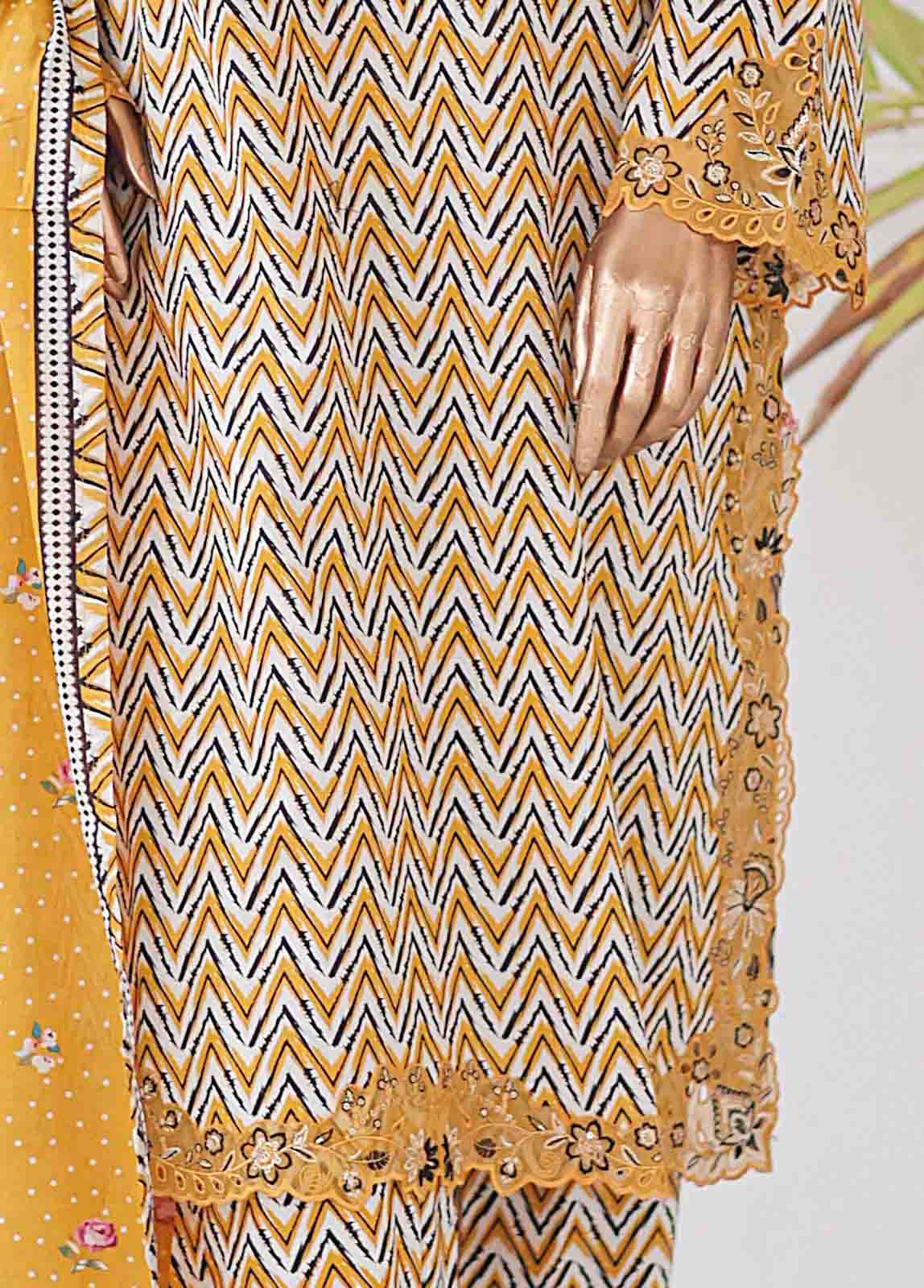 Bin Saeed Fabric - SMLE-0205 A-3 Piece Cutwork Kari Stitched Suit