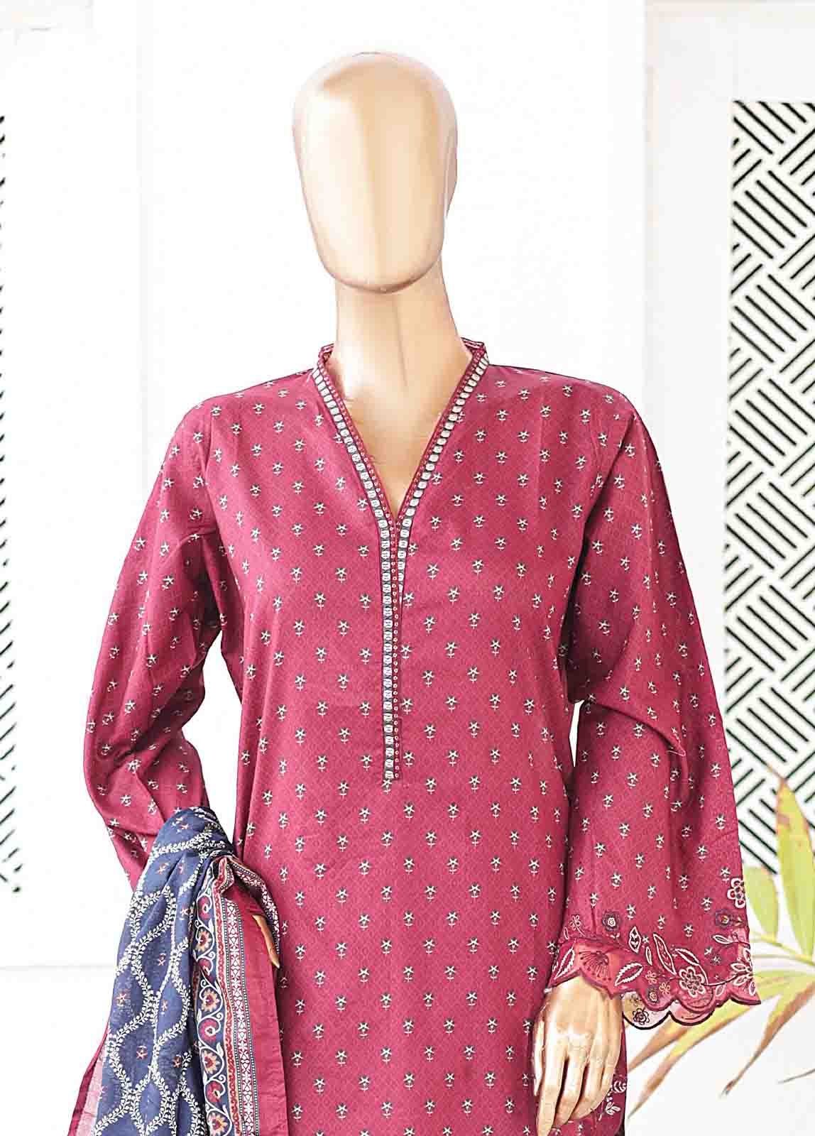 Bin Saeed Fabric - SMLE-0207-3 Piece Cutwork Kari Stitched Suit