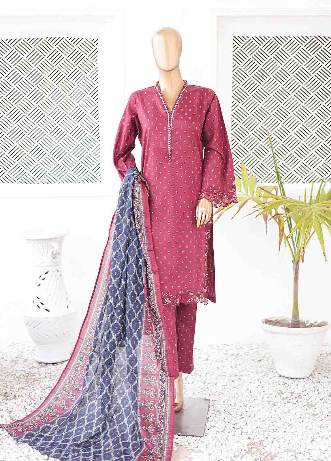 Bin Saeed Fabric - SMLE-0207-3 Piece Cutwork Kari Stitched Suit
