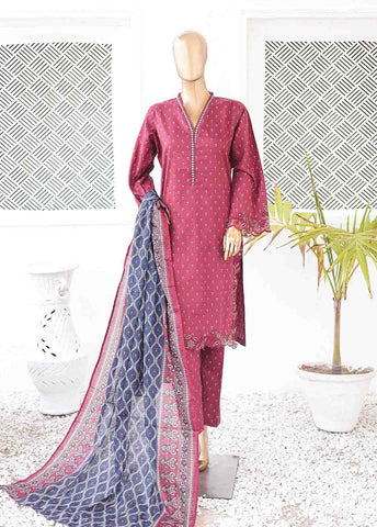 Bin Saeed Fabric - SMLE-0207-3 Piece Cutwork Kari Stitched Suit