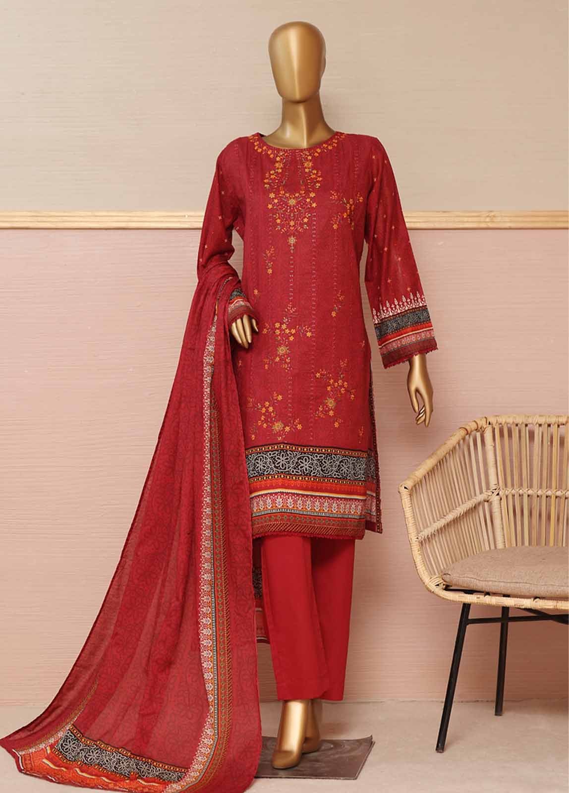 SMLE-0208- 3 Piece Embroidered Stitched Suit