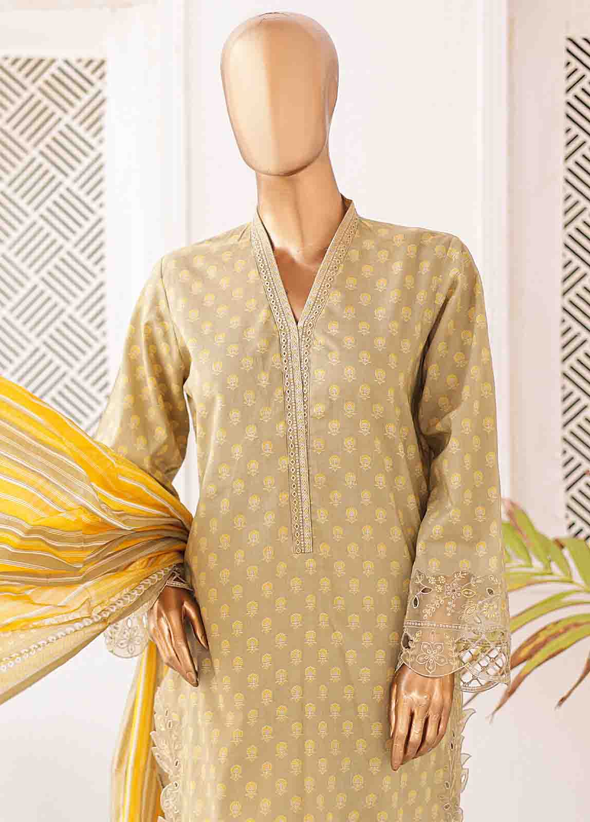 Bin Saeed Fabric - SMLE-0208 A-3 Piece Cutwork Kari Stitched Suit