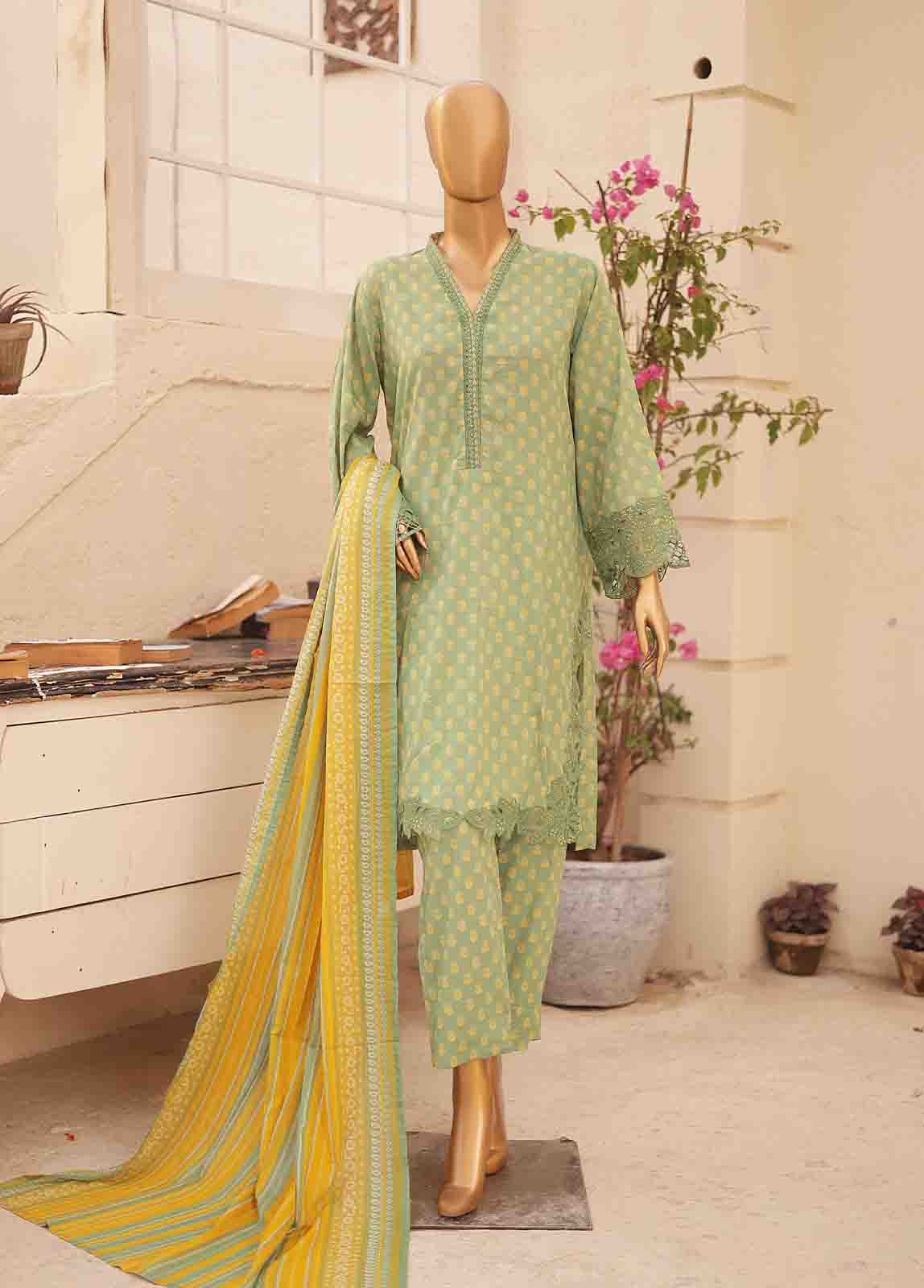 Bin Saeed Fabric - SMLE-0209 A-3 Piece Cutwork Kari Stitched Suit