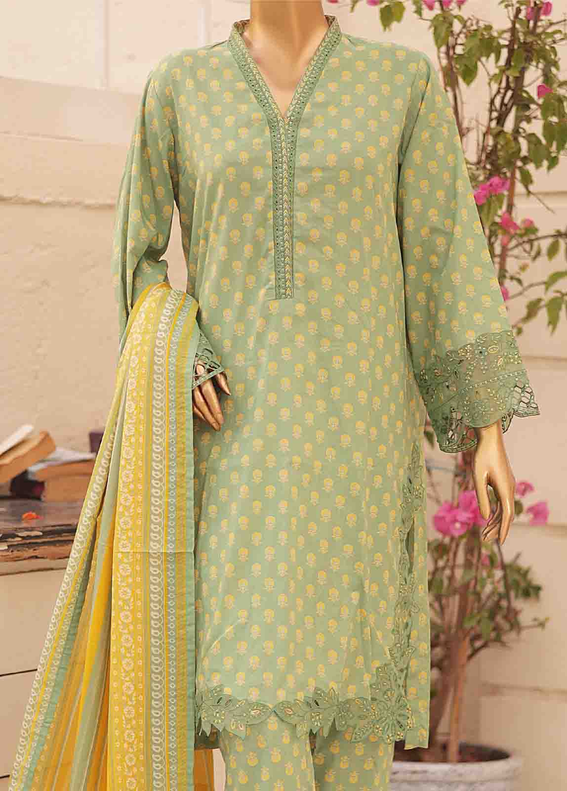 Bin Saeed Fabric - SMLE-0209 A-3 Piece Cutwork Kari Stitched Suit