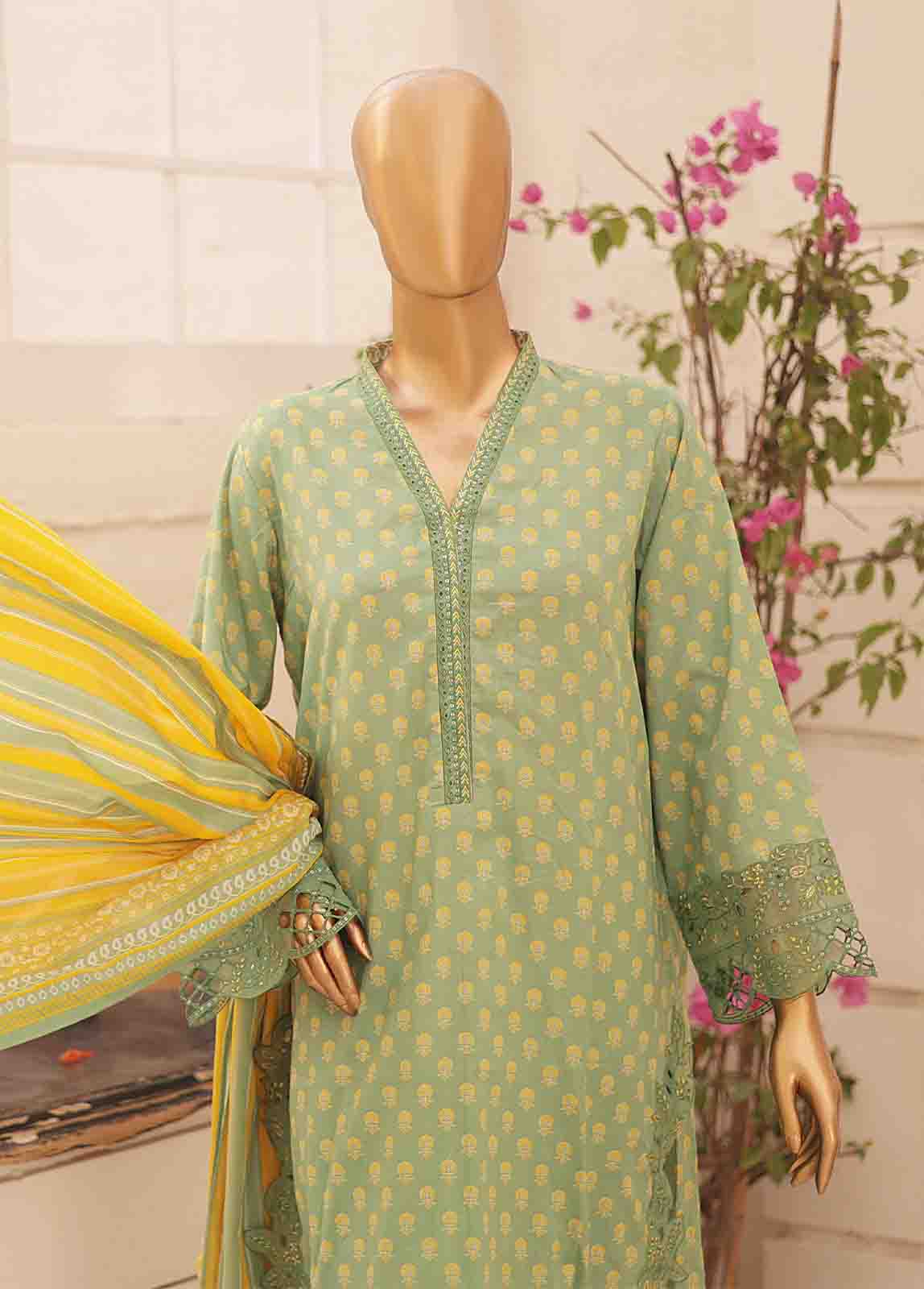 Bin Saeed Fabric - SMLE-0209 A-3 Piece Cutwork Kari Stitched Suit