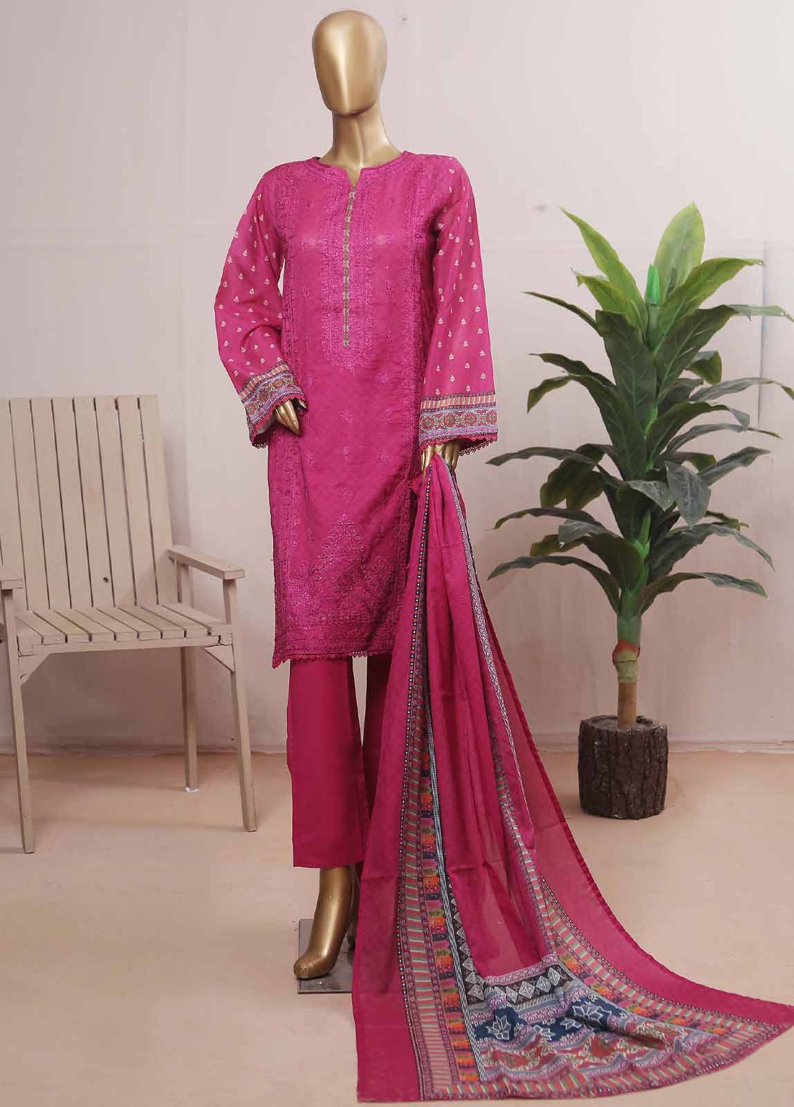 SMLE-0210- 3 Piece Embroidered Stitched Suit