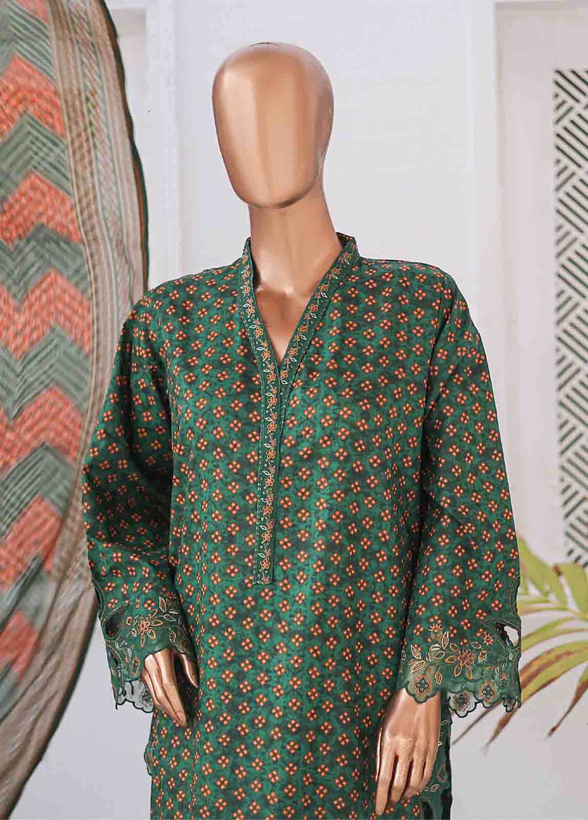 Bin Saeed Fabric - SMLE-0210 A-3 Piece Cutwork Kari Stitched Suit