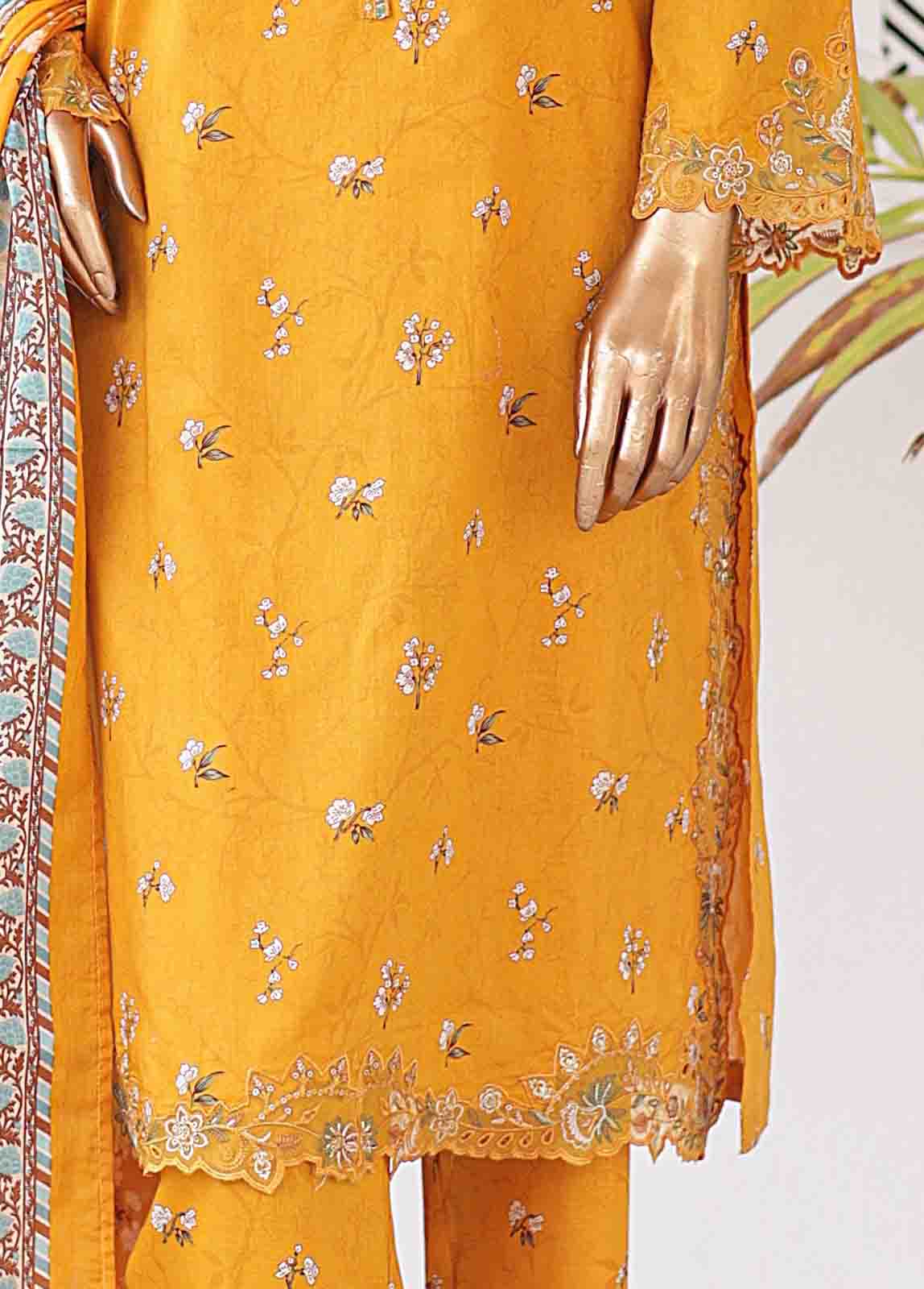 Bin Saeed Fabric - SMLE-0213-3 Piece Cutwork Kari Stitched Suit