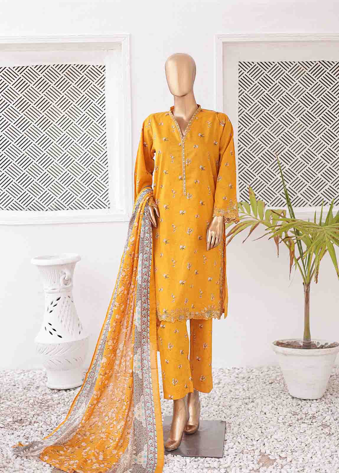 SMLE-0213- 3 Piece Embroidered Stitched Suit