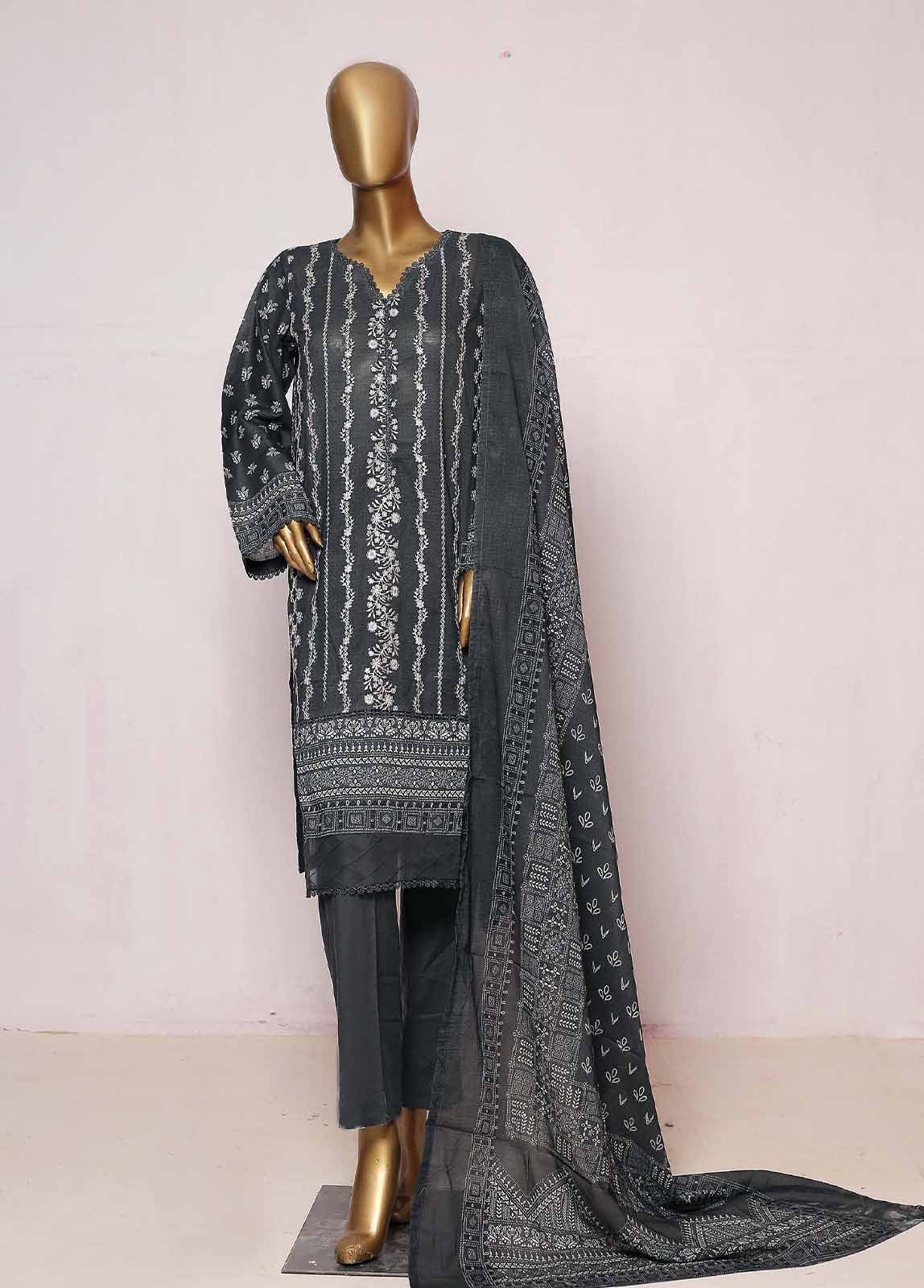 SMLE-0215- 3 Piece Embroidered Stitched Suit