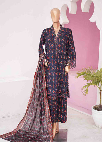 Bin Saeed Fabric - SMLE-0215 A-3 Piece Cutwork Kari Stitched Suit