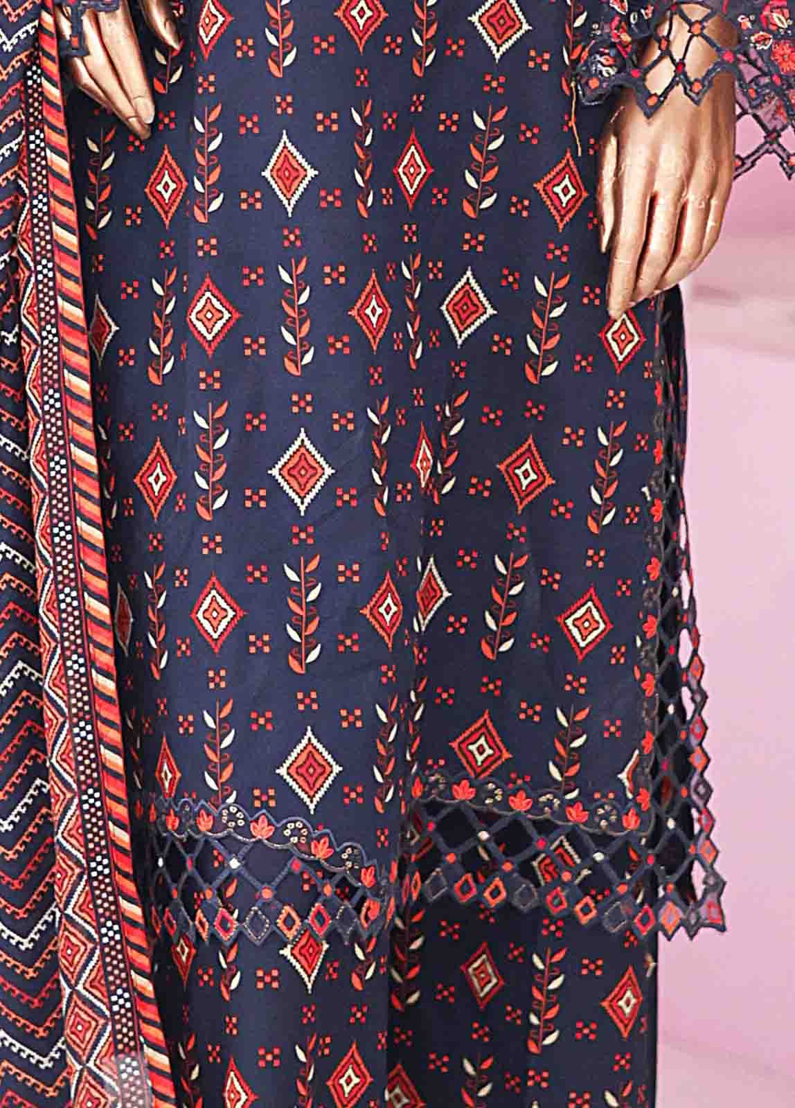 Bin Saeed Fabric - SMLE-0215 A-3 Piece Cutwork Kari Stitched Suit