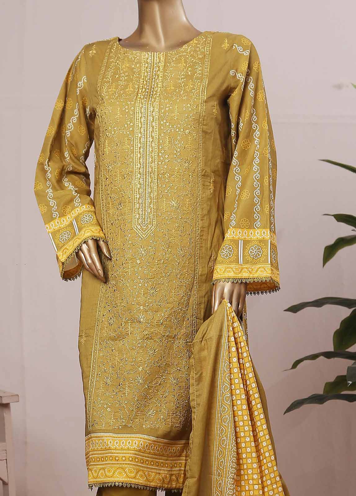 SMLE-0216- 3 Piece Embroidered Stitched Suit