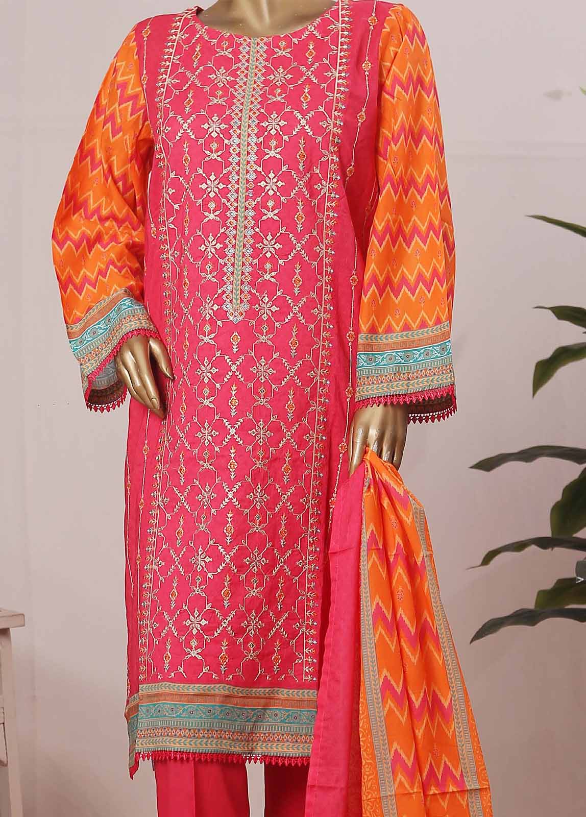 SMLE-0217- 3 Piece Embroidered Stitched Suit