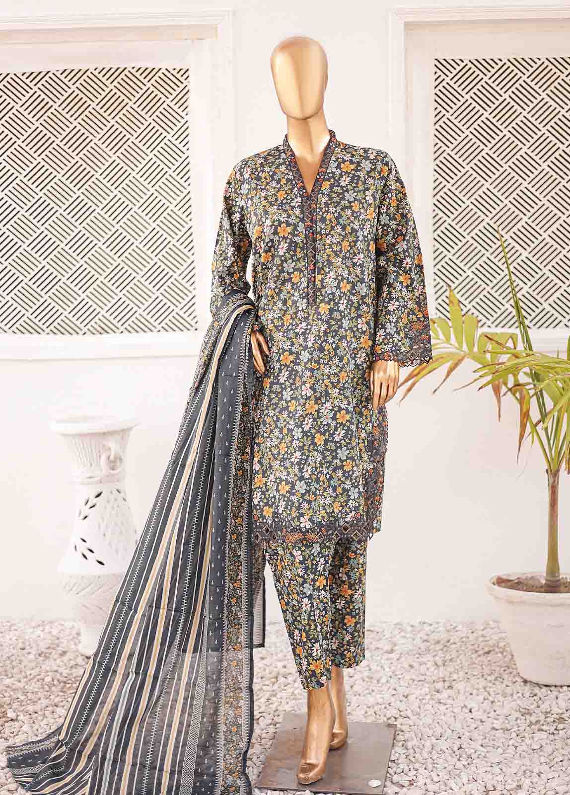 Bin Saeed Fabric - SMLE-0218 A- 3 Piece Embroidered Stitched Suit