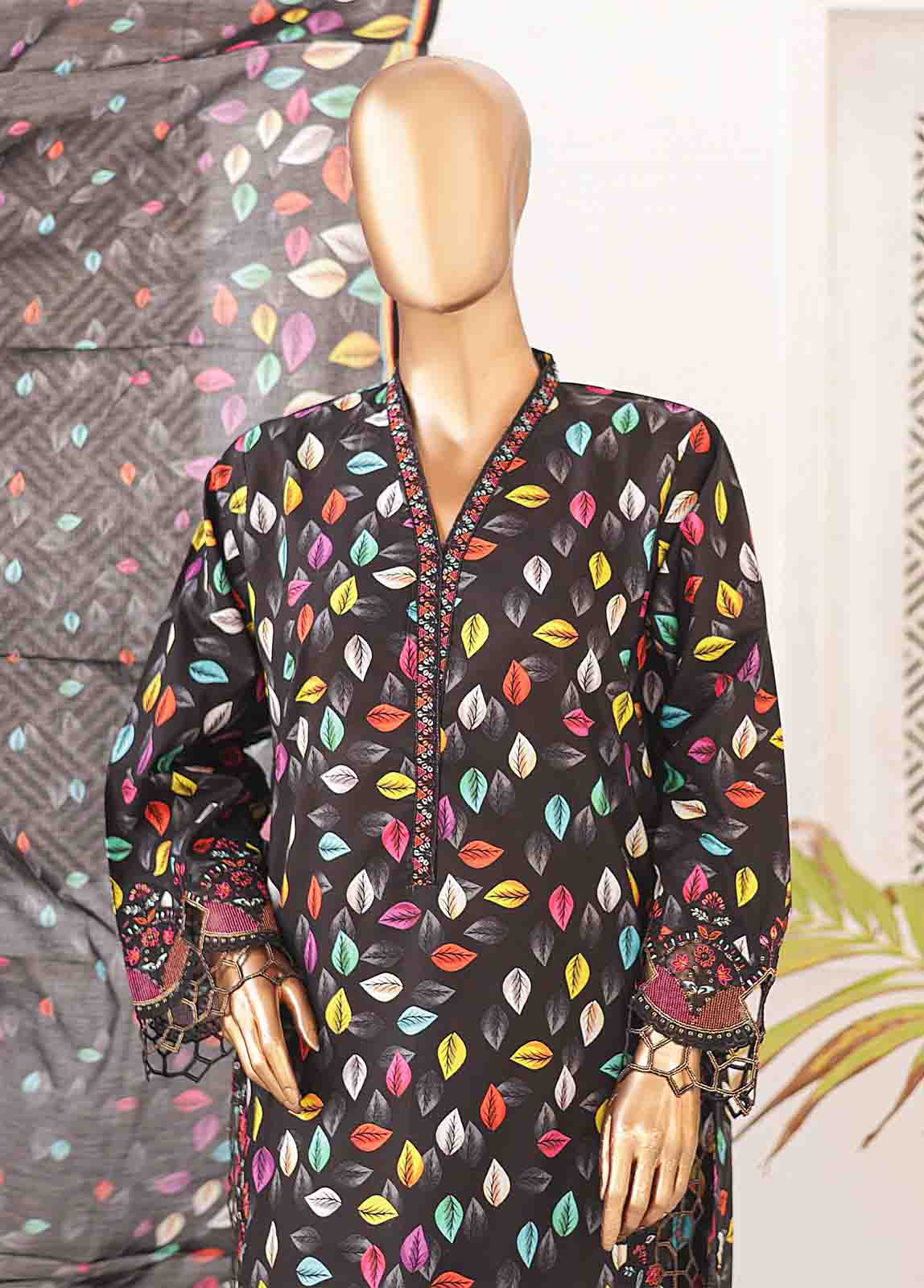 Bin Saeed Fabric - SMLE-0219 A-3 Piece Cutwork Kari Stitched Suit