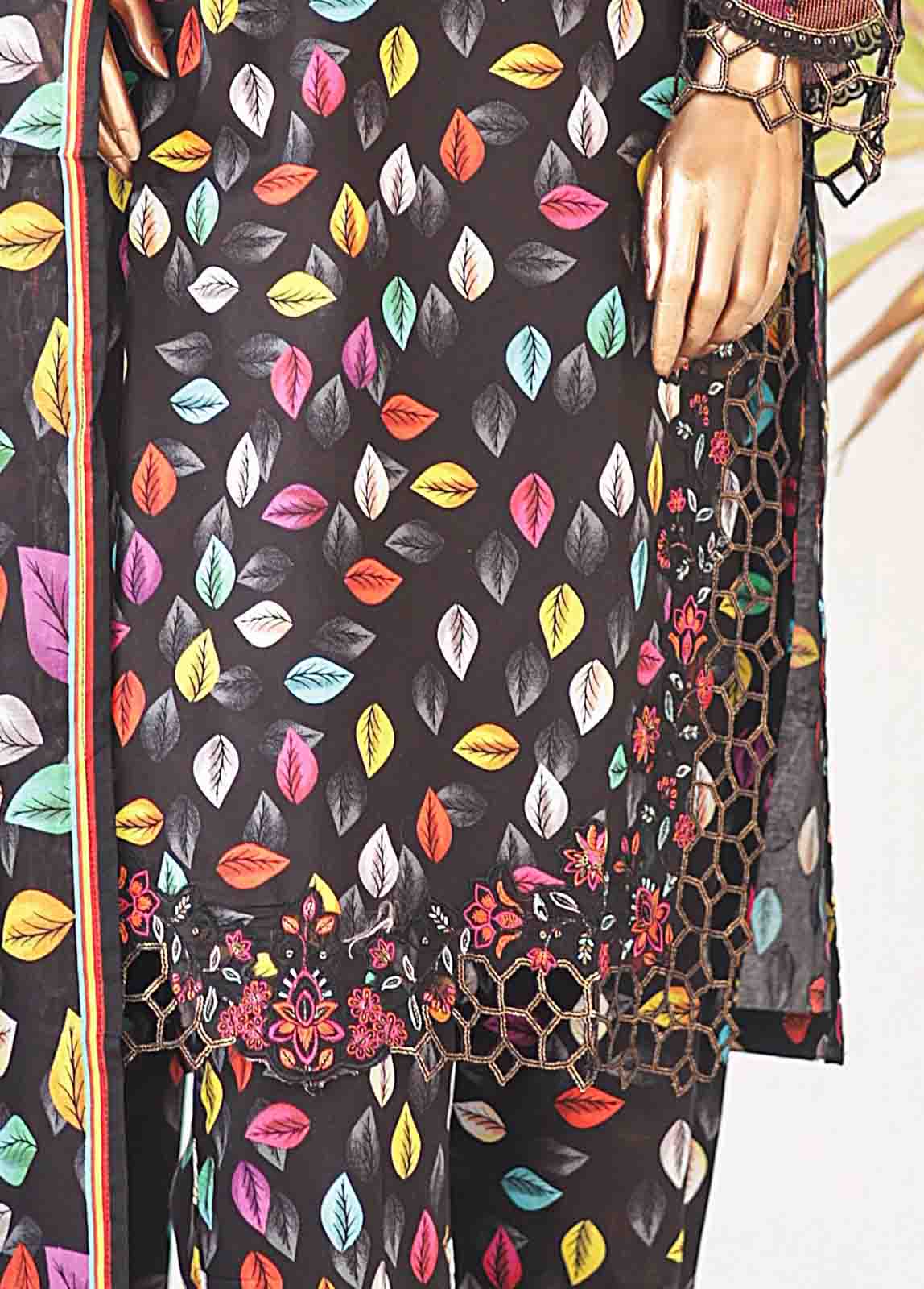 Bin Saeed Fabric - SMLE-0219 A-3 Piece Cutwork Kari Stitched Suit