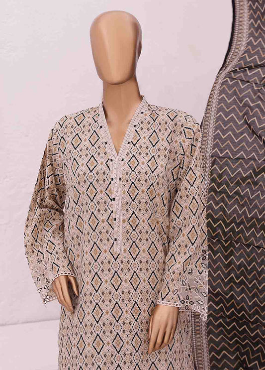 Bin Saeed Fabric - SMLE-0227-3 Piece Cutwork Kari Stitched Suit