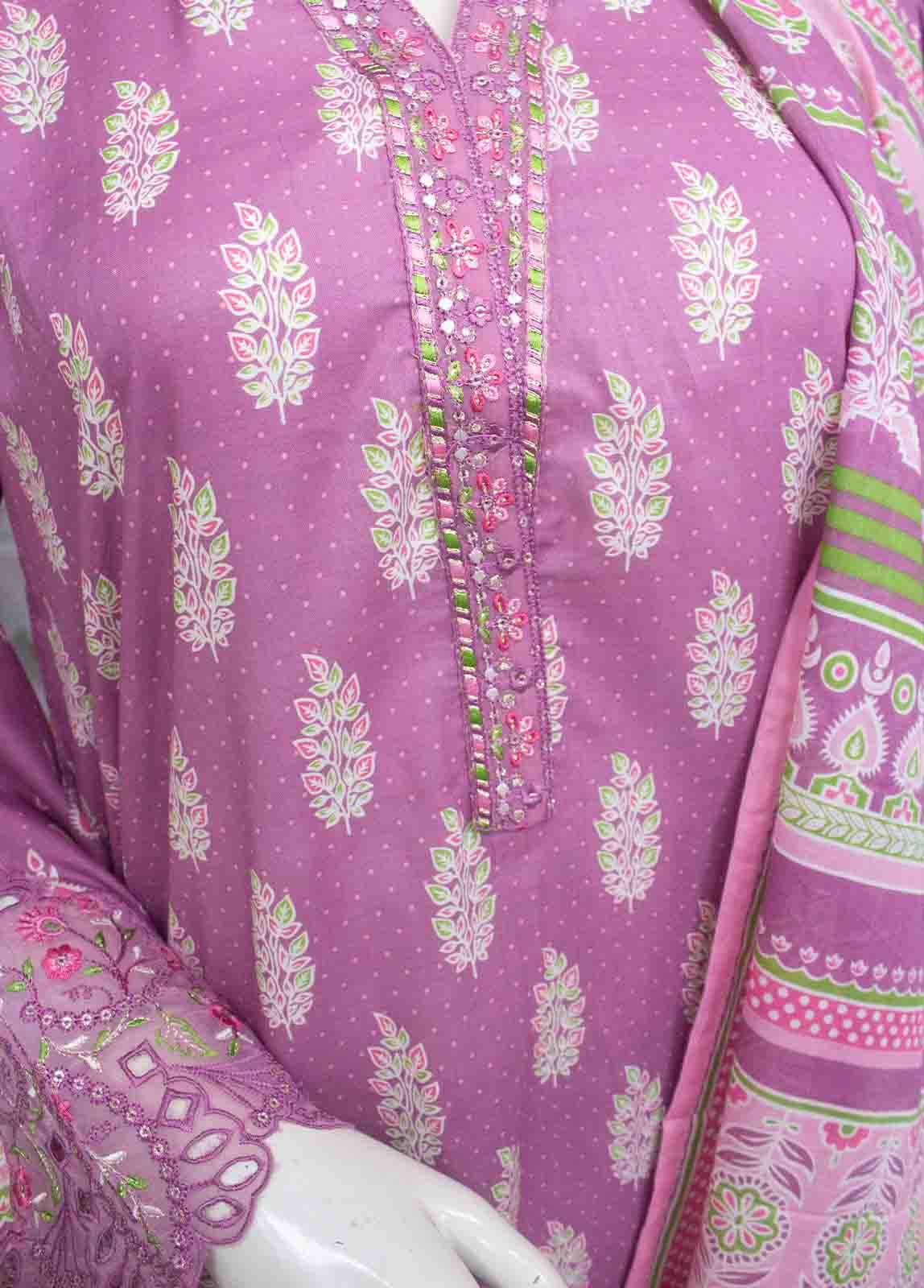 Bin Saeed Fabric - SMLE-0341-3 Piece Cutwork Kari Stitched Suit