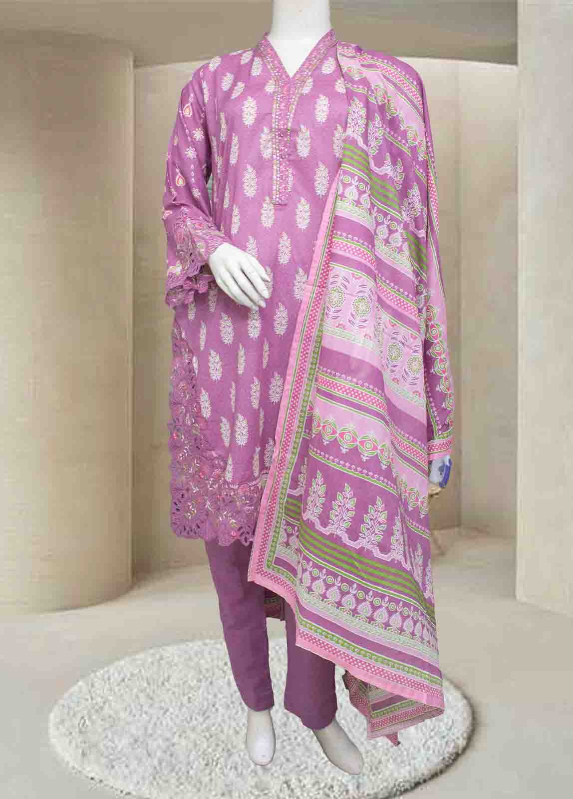 Bin Saeed Fabric - SMLE-0341-3 Piece Cutwork Kari Stitched Suit