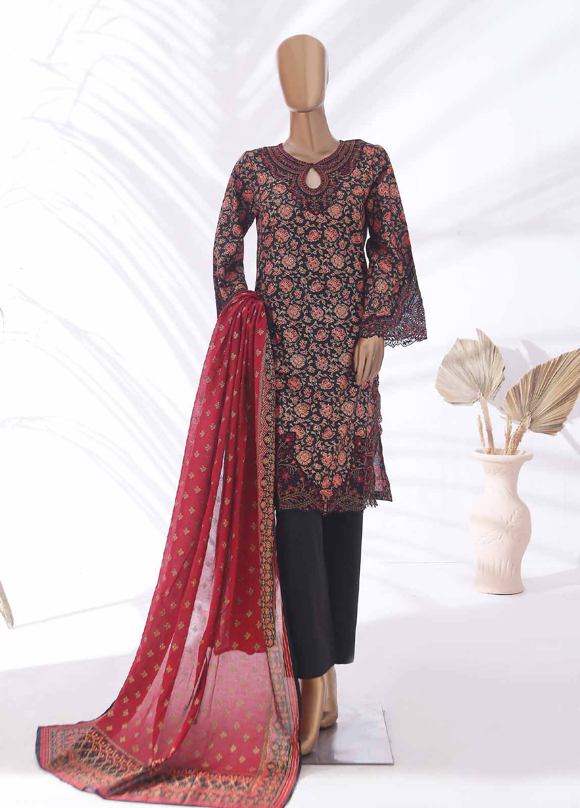 SMLE-0344- 3 Piece Embroidered Stitched Suit