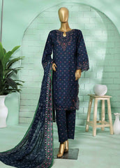 SMLE-0622- 3 Piece Embroidered Stitched Suit