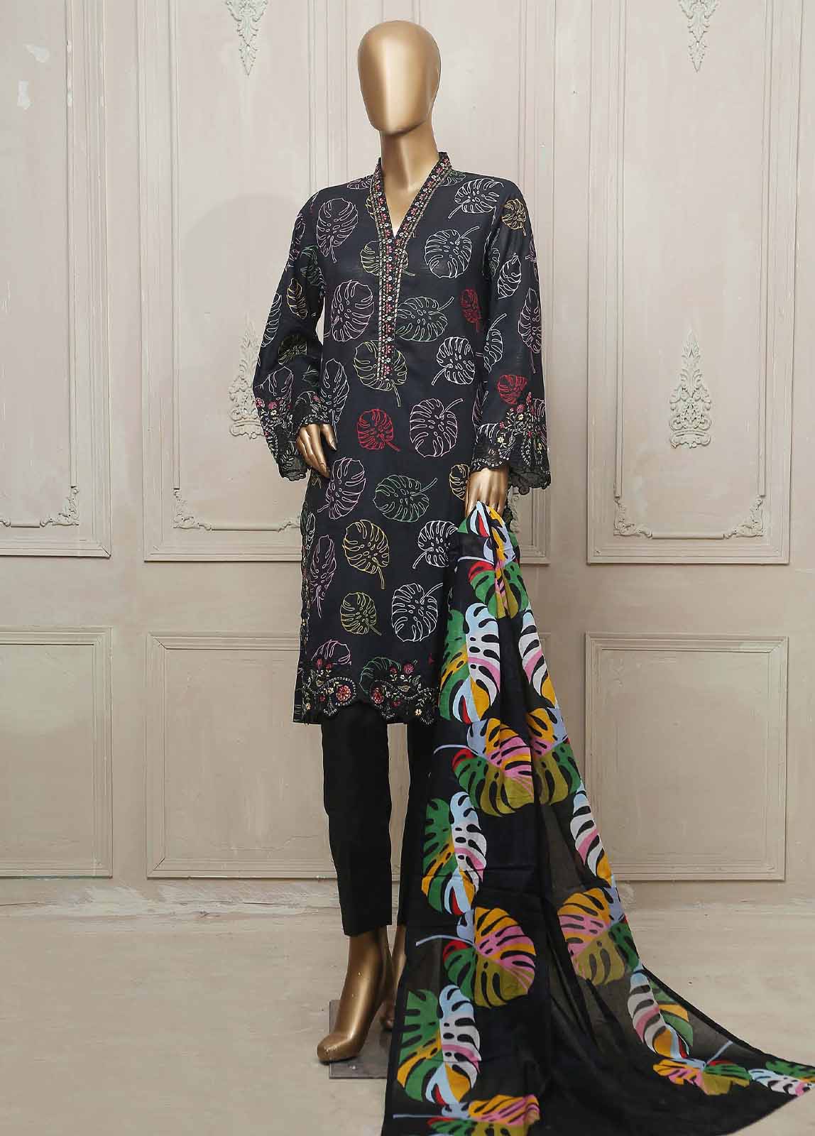 SMLE-0623- 3 Piece Embroidered Stitched Suit