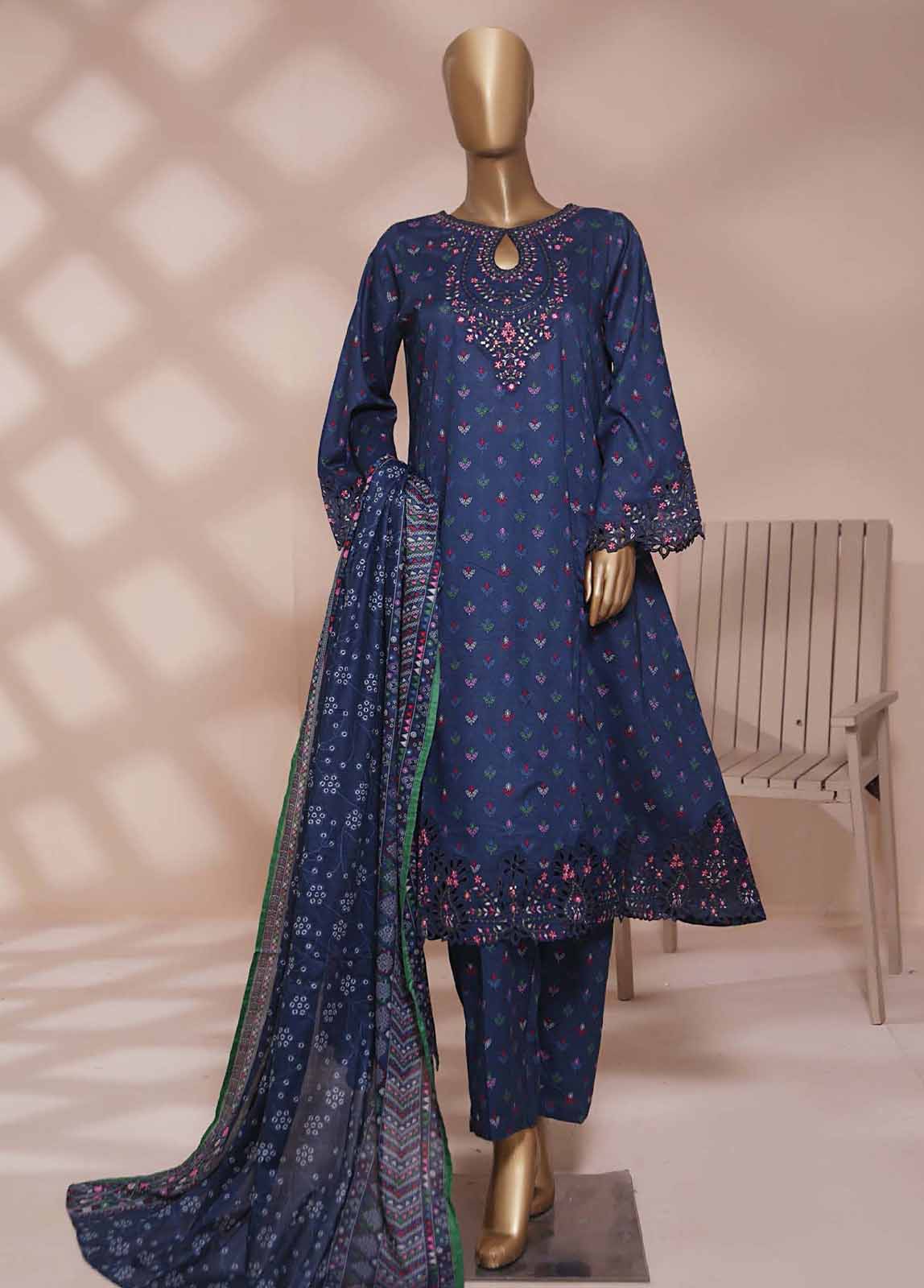SMLE-0625-FR- 3 Piece Embroidered Stitched Suit