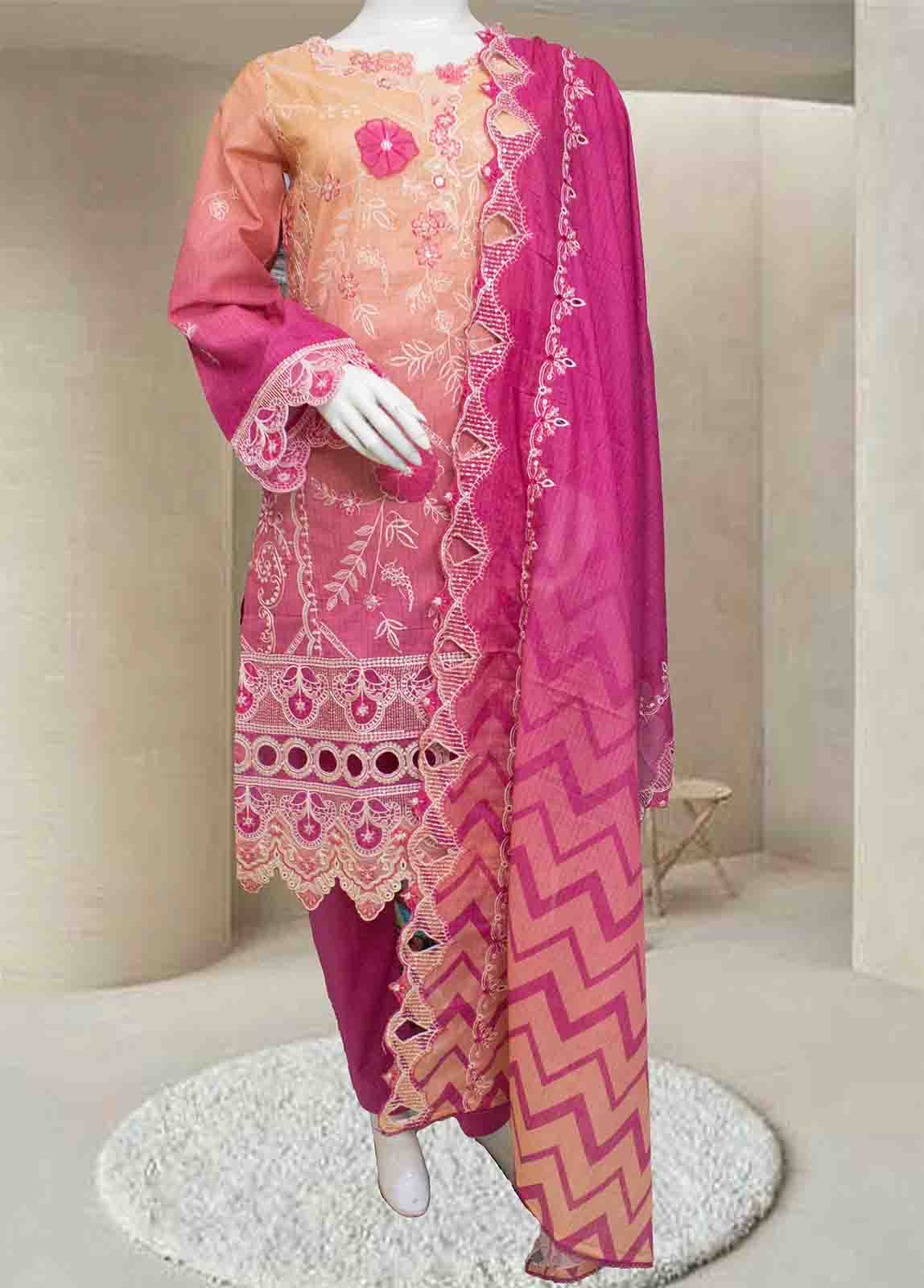 Bin Saeed Fabric - SMLE-0686 B-3 Piece Cutwork Kari Stitched Suit