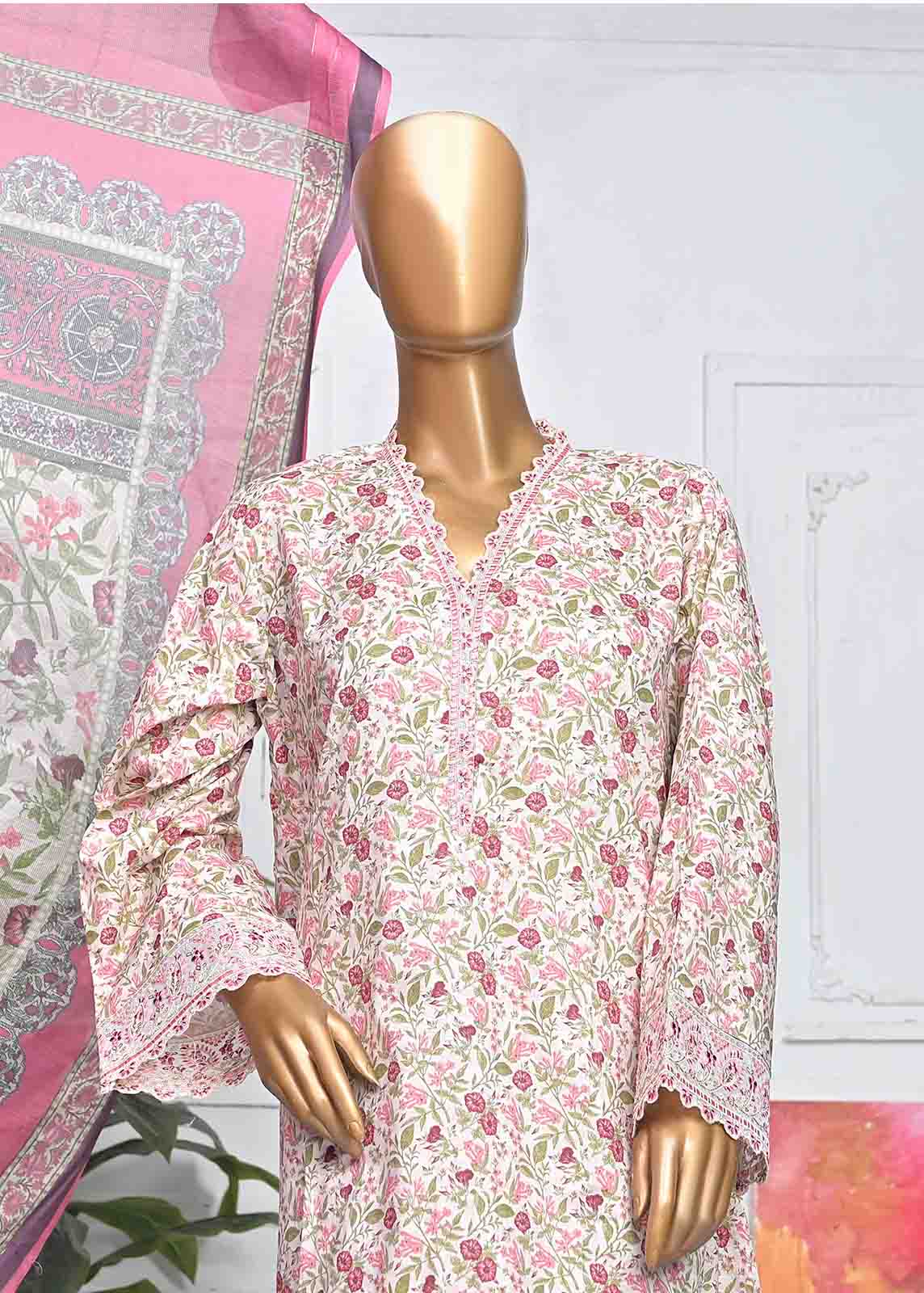 Bin Saeed Fabric - SMLE-069-FR-3 Piece Cotton Embroidered