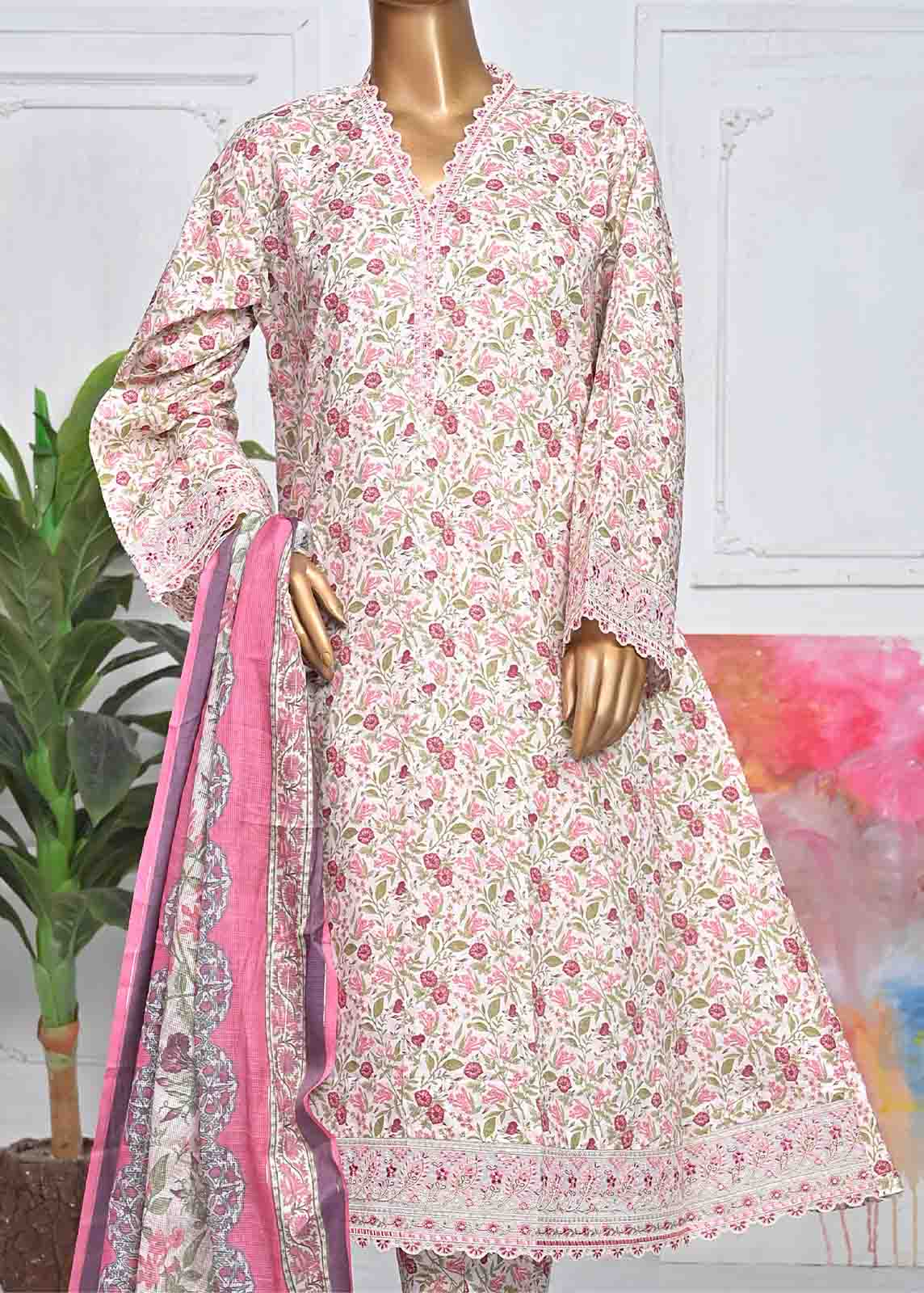 SMLE-069-FR-3 Piece Cotton Embroidered