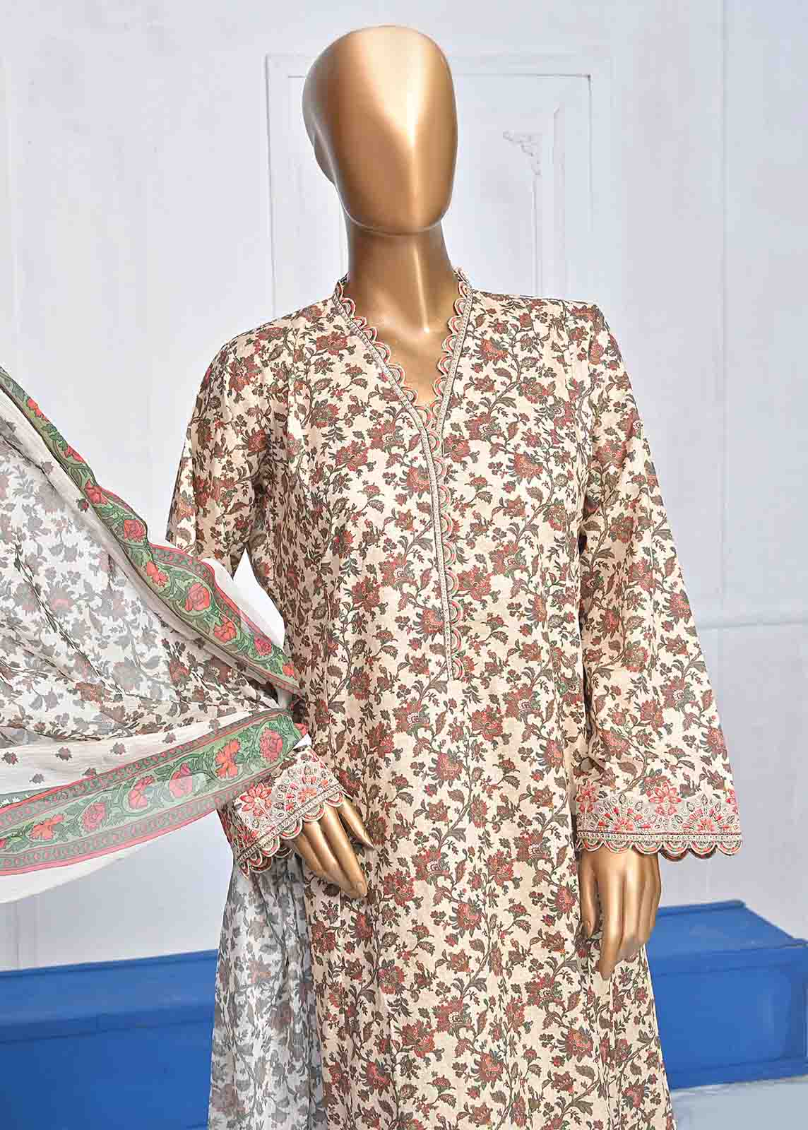 Bin Saeed Fabric - SMLE-073-FR-3 Piece Cotton Embroidered