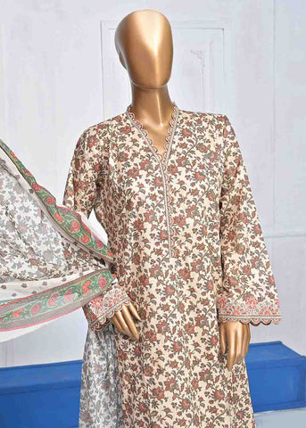 Bin Saeed Fabric - SMLE-073-FR-3 Piece Cotton Embroidered