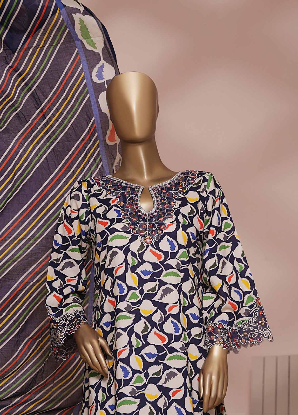 Bin Saeed Fabric - SMLE-587-FR-3 Piece Embroidered Frock Style