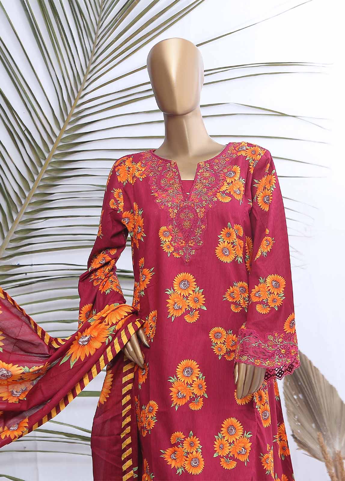 Bin Saeed Fabric - SMLE-591-FR-3 Piece Embroidered Frock Style