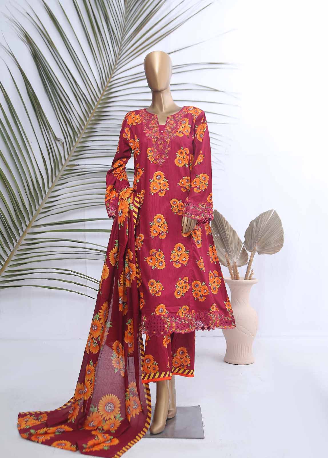 Bin Saeed Fabric - SMLE-591-FR-3 Piece Embroidered Frock Style