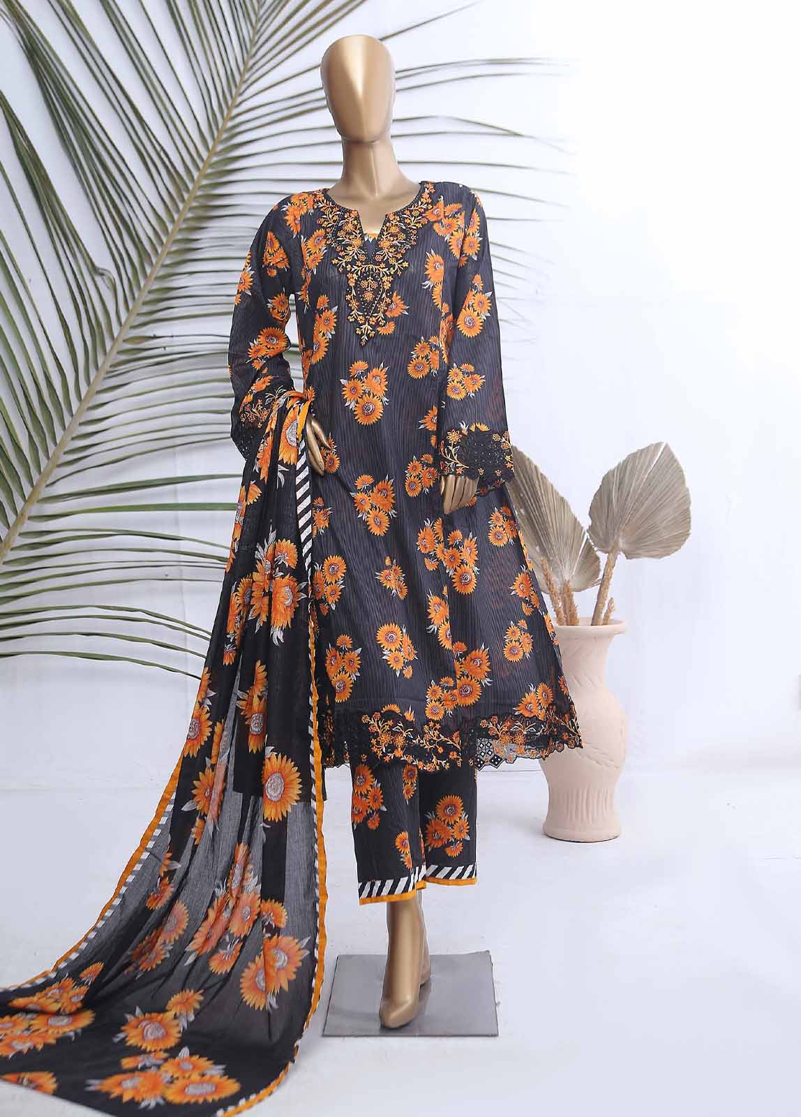 Bin Saeed Fabric - SMLE-592-FR-3 Piece Embroidered Frock Style