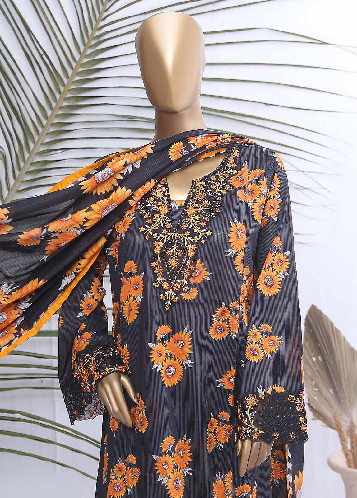 Bin Saeed Fabric - SMLE-592-FR-3 Piece Embroidered Frock Style