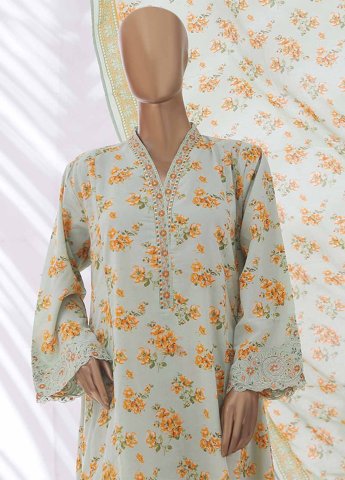 Bin Saeed Fabric - SMLE-596-FR-3 Piece Embroidered Frock Style