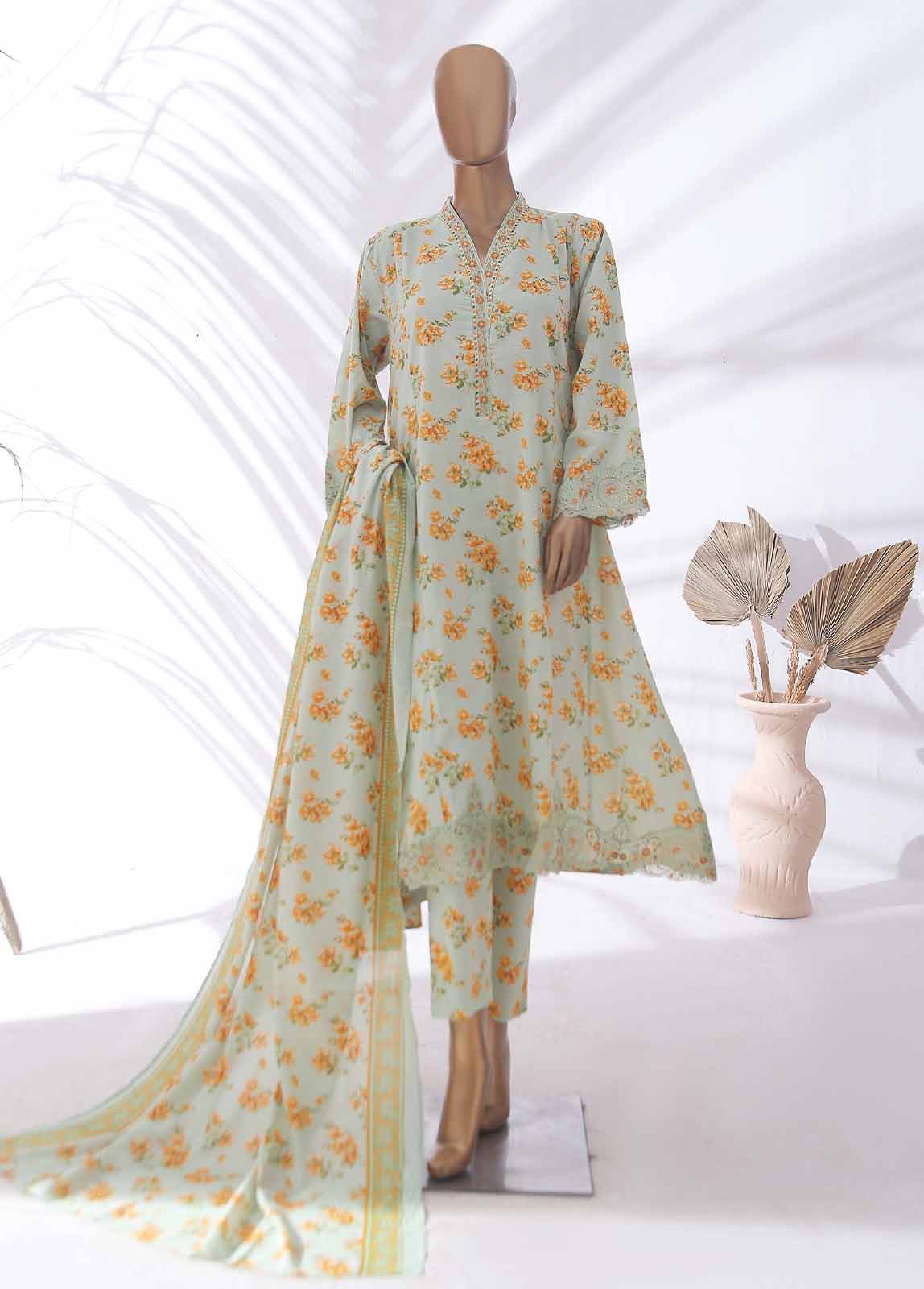 Bin Saeed Fabric - SMLE-596-FR-3 Piece Embroidered Frock Style