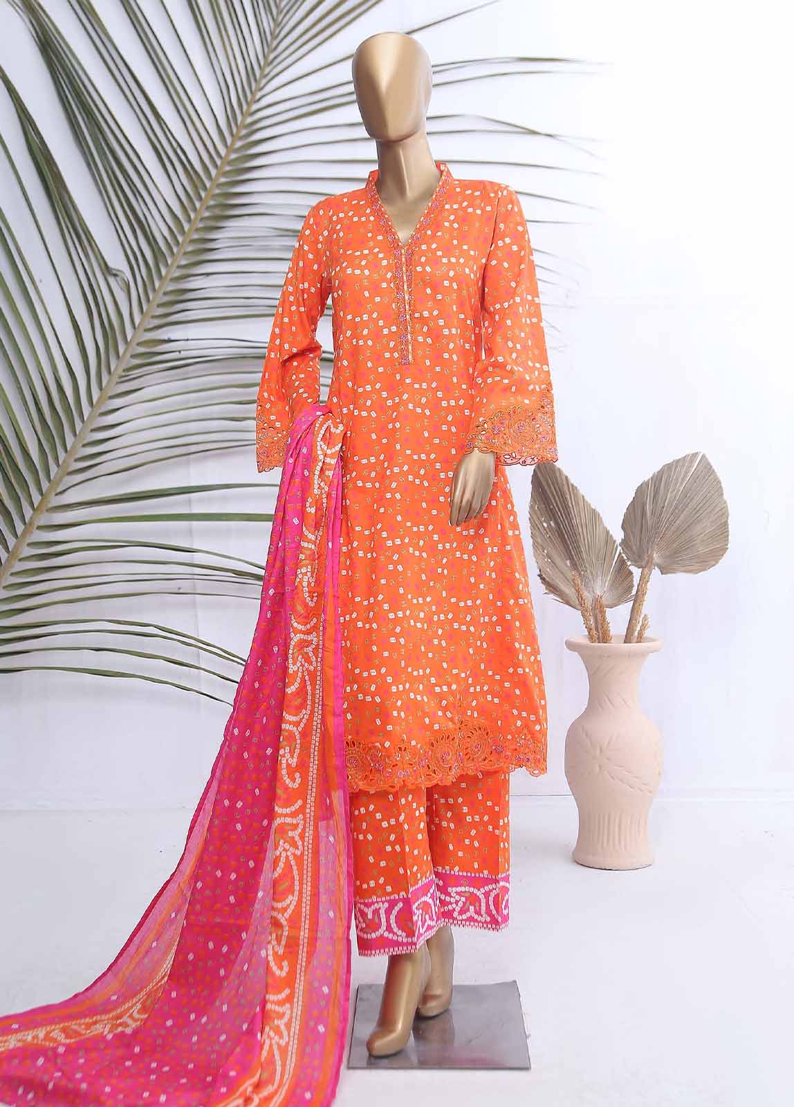 Bin Saeed Fabric - SMLE-597-FR-3 Piece Embroidered Frock Style