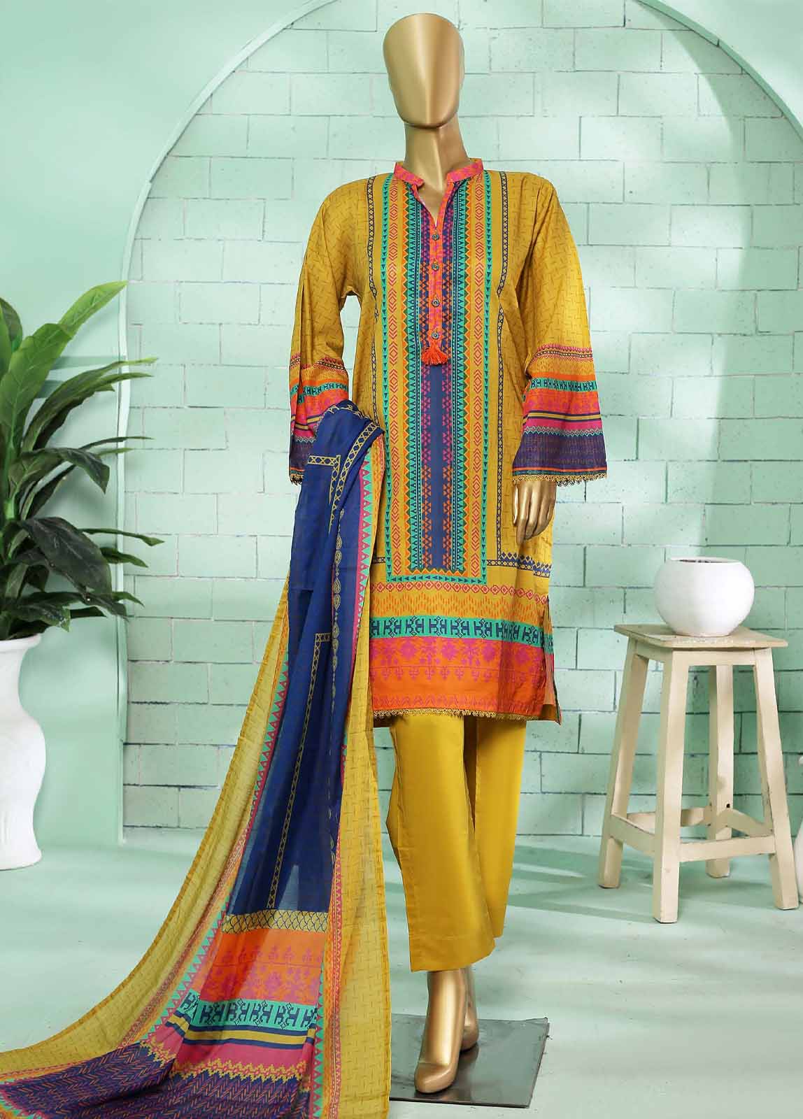 Bin Saeed Fabric - SMLF-0119-3 Piece Printed Stitched Suit