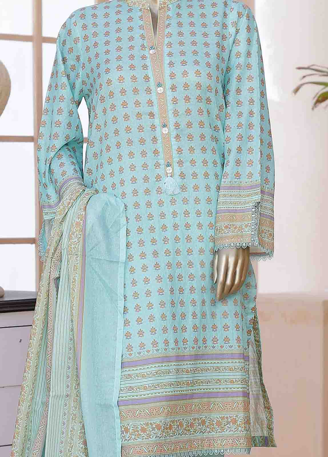 Bin Saeed Fabric - SMLF-0128-3 Piece Printed Stitched Suit
